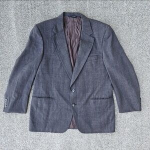 Vtg. Burberrys Plaid Blazer Dress Jacket Virgin Wool Brown Gray Mens Suit Large